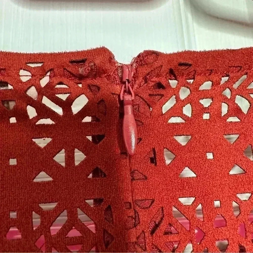 Reitman’s Shift Dress Midi Laser Cut Burn Orange Size Extra Small - Picture 15 of 16